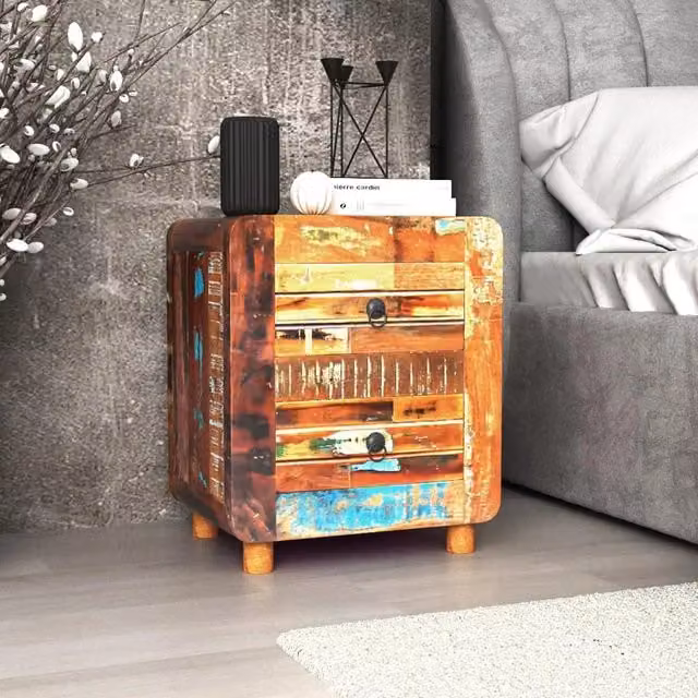 Berkfield Home Night Cabinet in Brown Solid Reclaimed Mango and Acacia Wood, W/D/H: 43 x 33 x 51 cm – 1