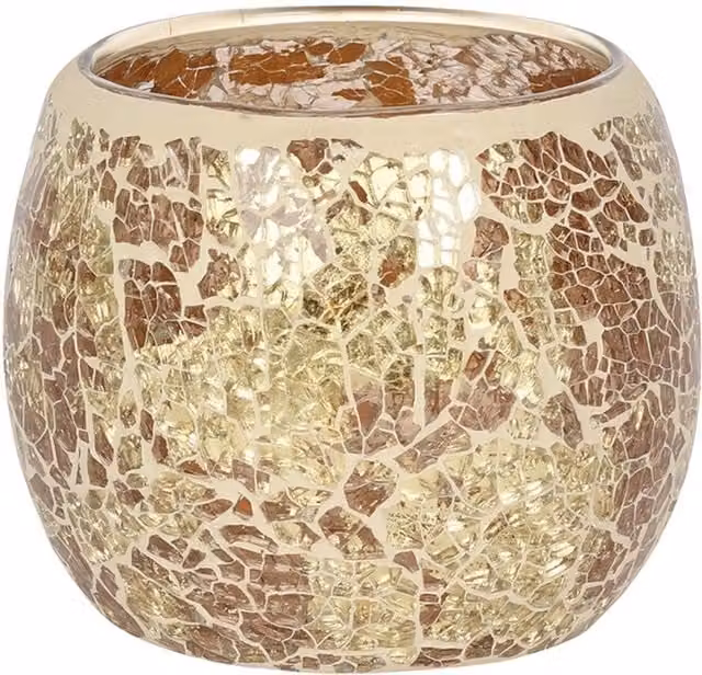 KDMK Large Gold Crackle Glass Tealight Candle Holder