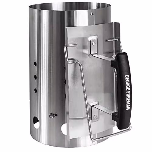 George Foreman Quick-Fire Large Chimney Charcoal BBQ Starter, Silver Stainless Steel, Diameter: 19.5 cm, H x W x D: 31.0 x 19.5 x 30.5 cm – 9