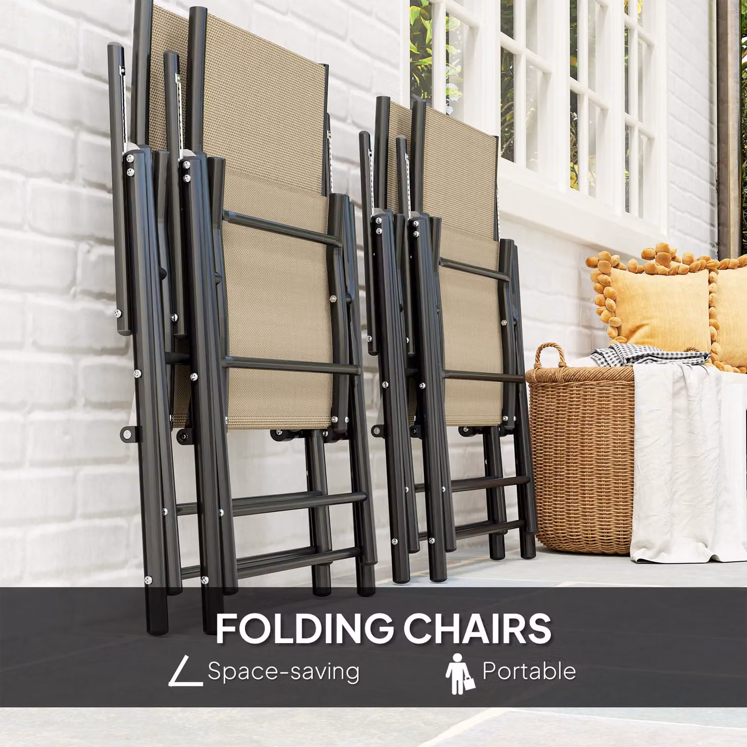 OUTSUNNY 5 Piece Garden Dining Set with Folding Chairs and Metal Top Table in Beige – 3