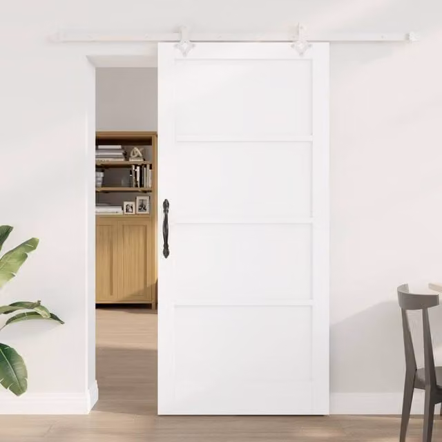 Berkfield Home Modern White Lacquered Solid Pine Sliding Door with Hardware Set W: 93 cm, H: 202 cm
