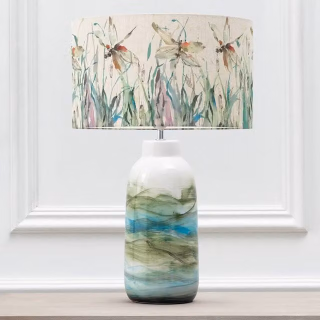 Voyage Maison Javary Ceramic Table Lamp with Nightingale Eva Fabric Lampshade in Green and Multicolour