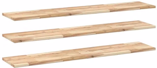 Berkfield Home Set of 3 Floating Wall Mounted Shelves in Brown Untreated Solid Acacia Wood, W: 160 cm, D: 30 cm, H: 2 cm