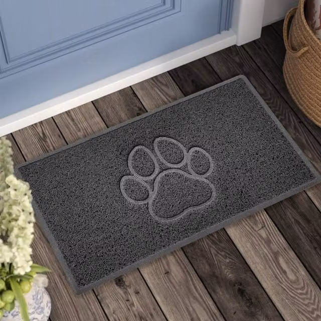 NICOMAN Paw Embossed PVC Spaghetti Coil Doormat in Anthracite Grey, W: 60 cm, D: 40 cm