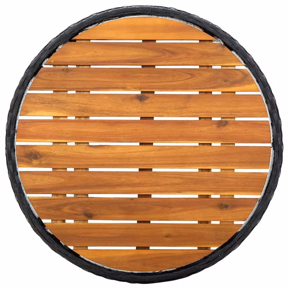 Berkfield Home Black Poly Rattan and Solid Acacia Wood Garden Tea Table W/D/H: 60 x 60 x 75 cm – 3