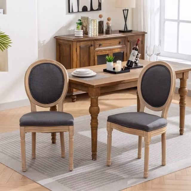 HomeTouch Set of 2 French Style Grey Linen Fabric Kitchen and Dining Chairs – 1