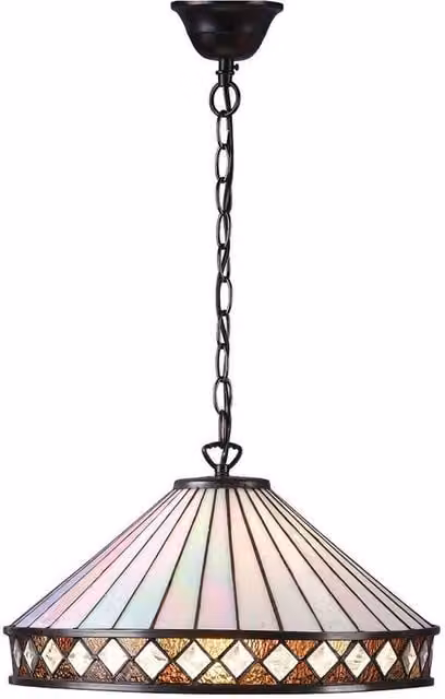 Interiors 1900 Fargo Large Single Light Ceiling Pendant in Dark Bronze with Multicolour Tiffany Glass and E27 Socket