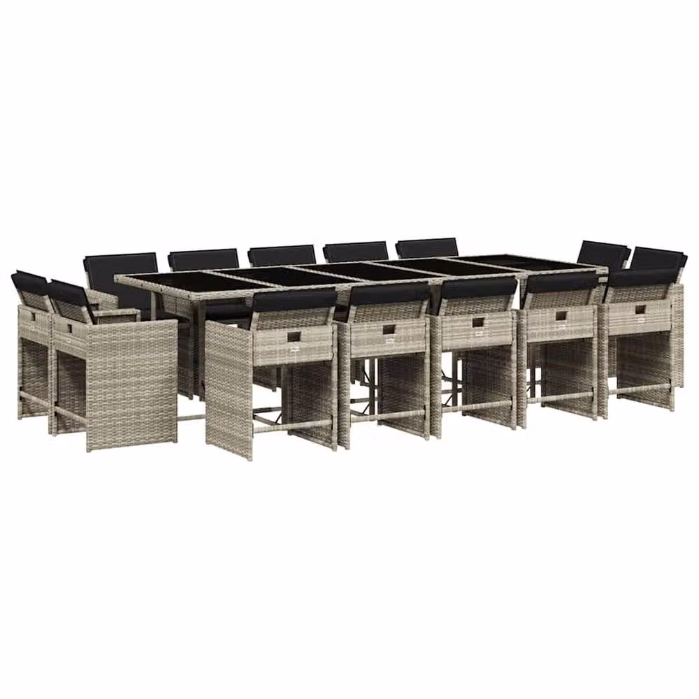 Berkfield Home 15 Piece Garden Dining Set with Light Grey Poly Rattan Cushions – 2