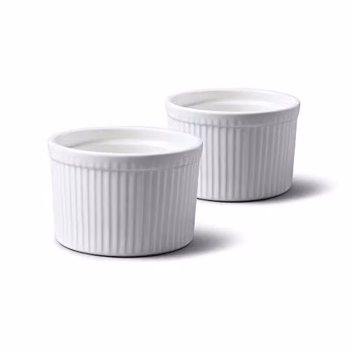 WM Bartleet & Sons Porcelain Deep Ramekins with Lids, Set of 2, White, 10 cm Diameter