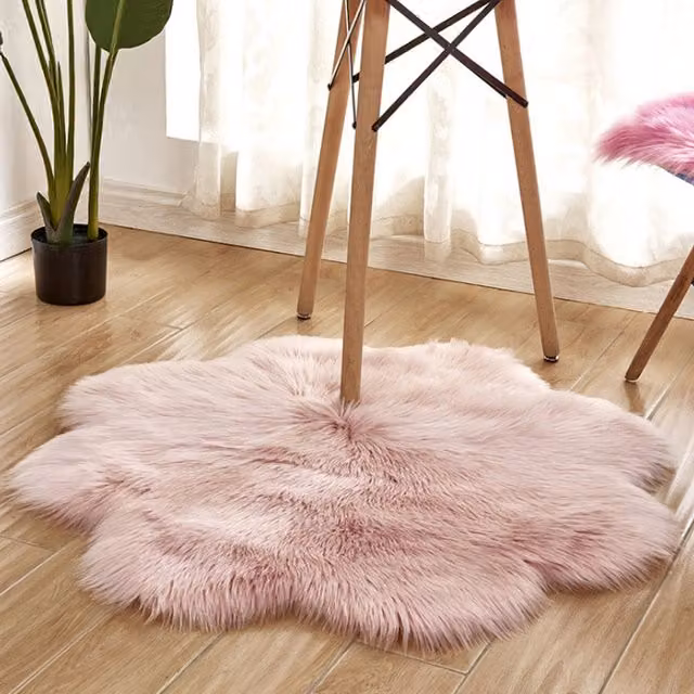 Livingandhome Pink Blossom Floral Faux Fur Shaggy Decor Rug