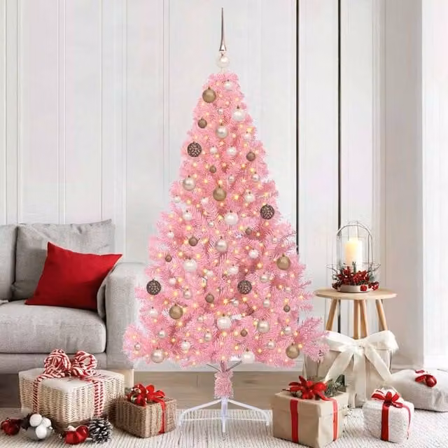 Berkfield Home Artificial Pre-lit Pink Christmas Tree with 300 LEDs, Height: 180 cm – 1