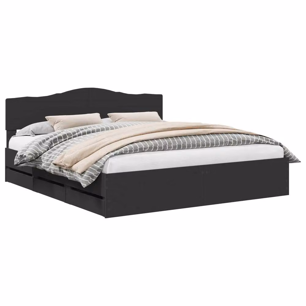 Berkfield Home Modern Bed Frame with Drawers in Black, Engineered Wood, W/D/H: 180 x 200 cm – 2