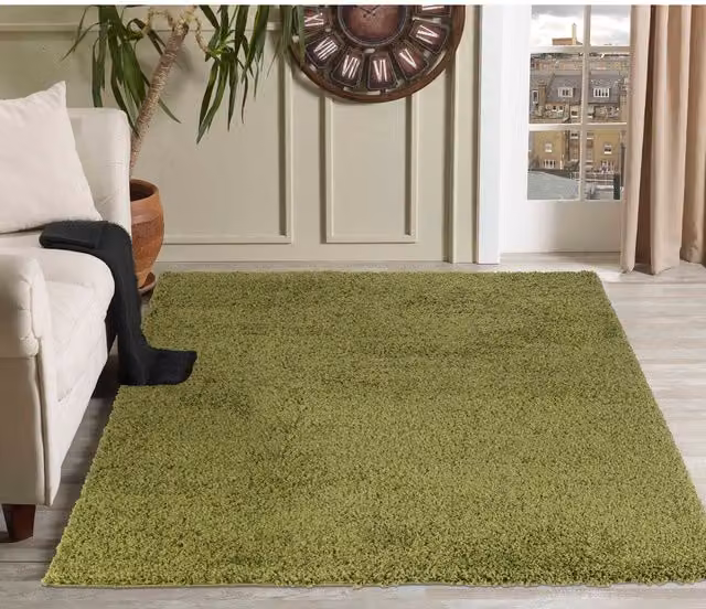 Desire Rugs Plain Green Fluffy Shaggy Area Rug, W: 60 cm, L: 110 cm