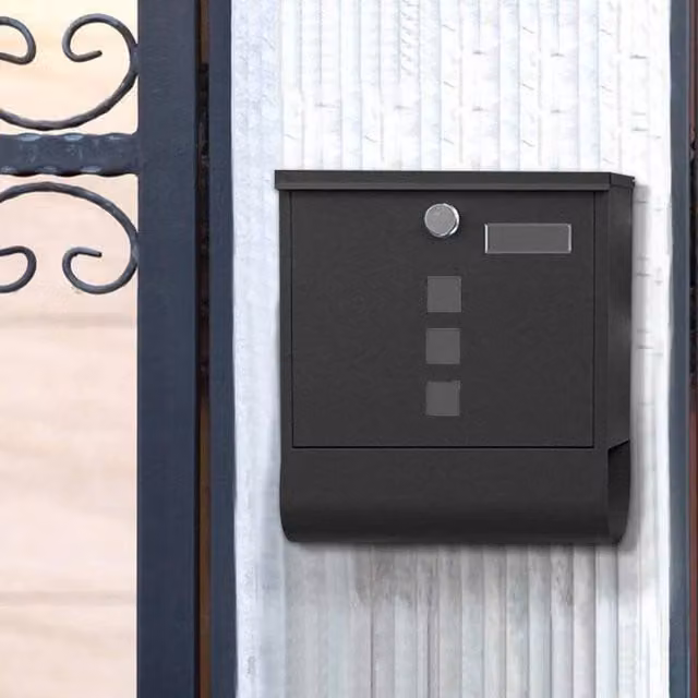 PAWNORA Steel Wall Mount Mail Letter Box in Black W/D/H: 33.3 x 30.5 cm