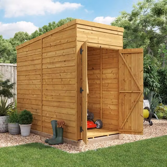 BillyOh Switch Overlap Pent Wooden Shed in Brown with Double Doors and Floor