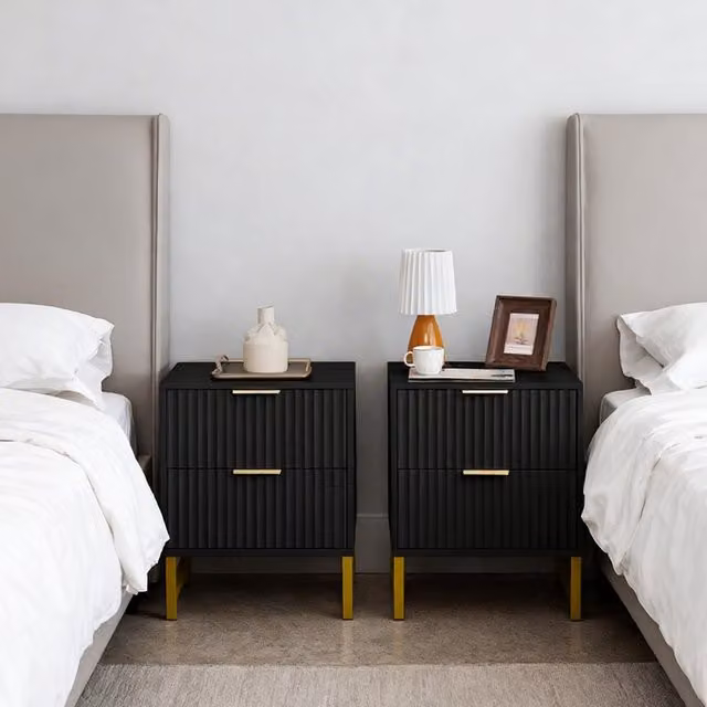 Furniture One Set of 2 Modern Black Matt Chest of Drawers for Bedroom