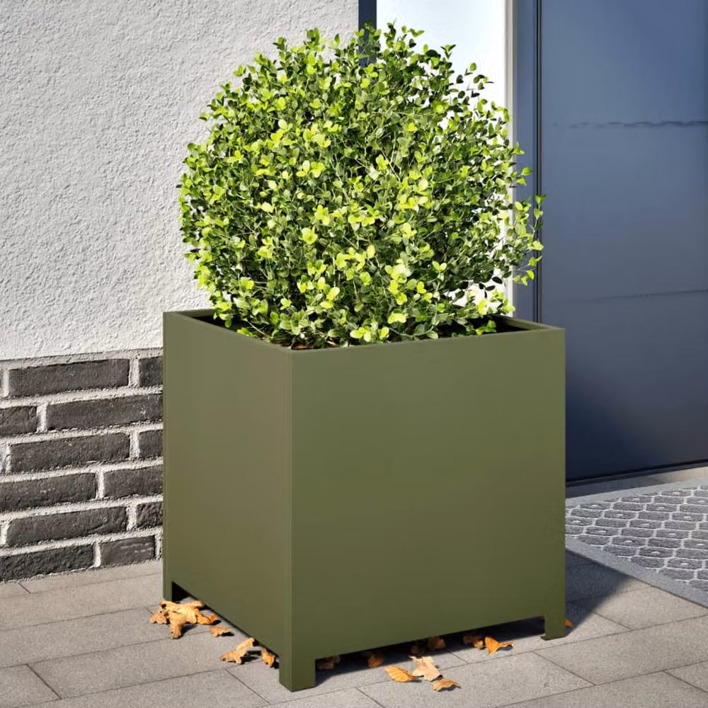 Berkfield Home Durable Steel Garden Planter Tub, Green, W/D/H: 50 x 50 x 50 cm – 2