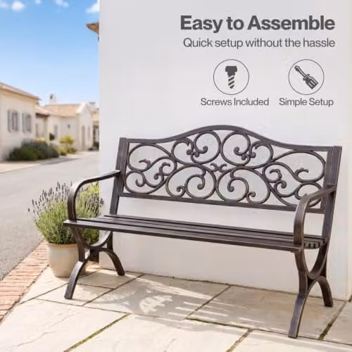 Levede Bronze Floral Pattern Metal Garden Bench – 6