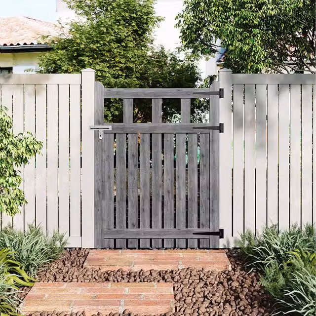 Komore Grey Wooden Garden Fence Gate with Square Gap Design, W: 90 cm, H: 120 cm