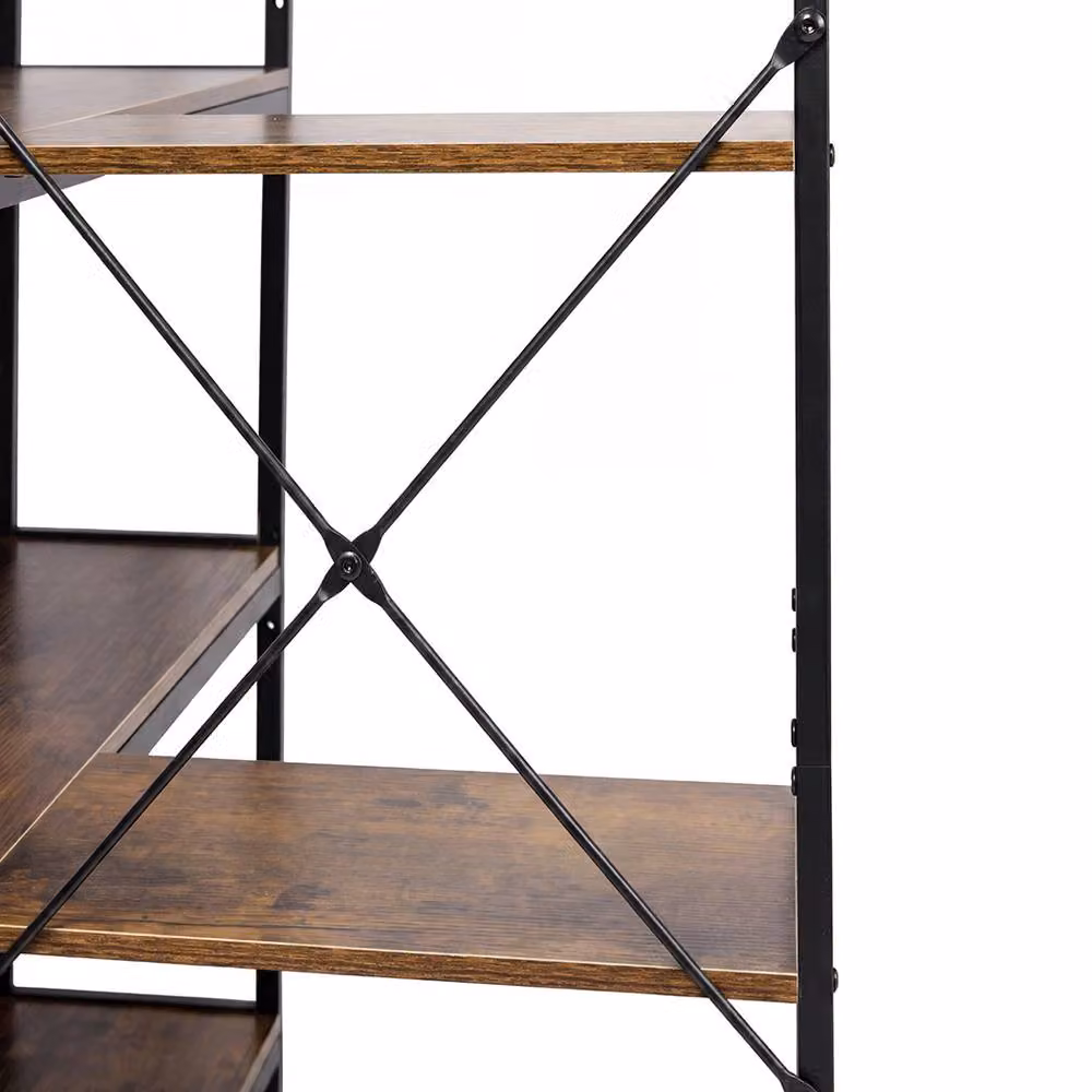 Levede 5-Tier L-Shaped Corner Bookcase in Brown and Black – 9
