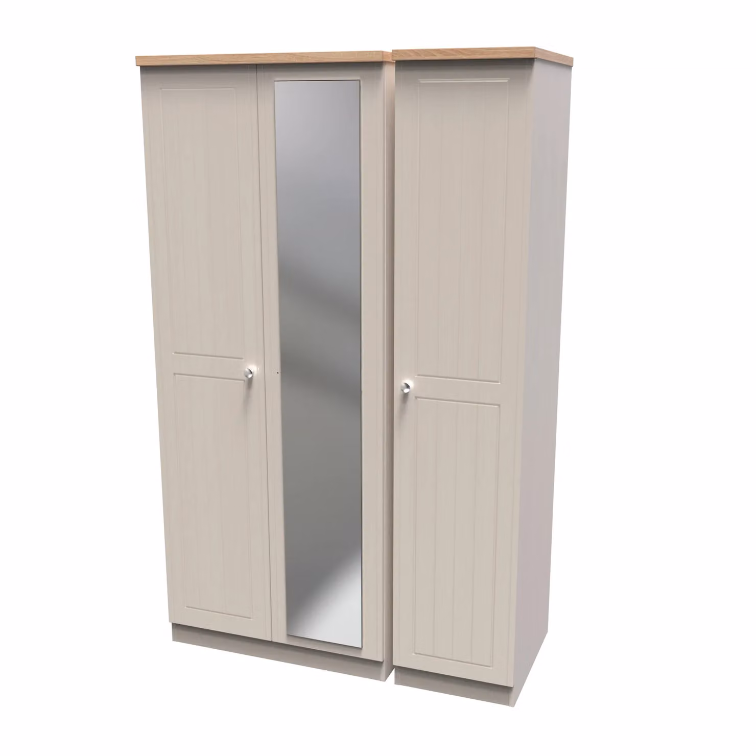 2 U Norton Triple Mirror Wardrobe in Beige with Integrated Lighting and Hinged Doors – 2