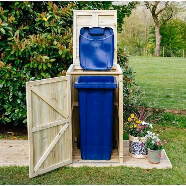 Buttercup Farm Shireburn Single Wheelie Bin Store in Brown, W/D/H: 120 x 80.4 x 74.5 cm