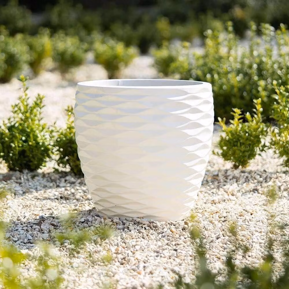 Primrose Bilbao Round Plastic Flower Pot and Planter in White, Diameter: 34 cm – 2