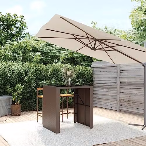 vidaXL Bar Table with Glass Top in Brown Poly Rattan, W/D/H: 105 x 80 x 110 cm – 2