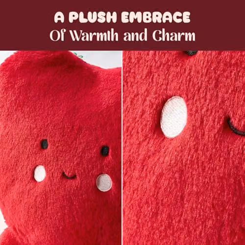 OHS Red Teddy Fleece Heart Shaped Plush Cushion, W/D/H: 35 x 31 x 61 cm – 3