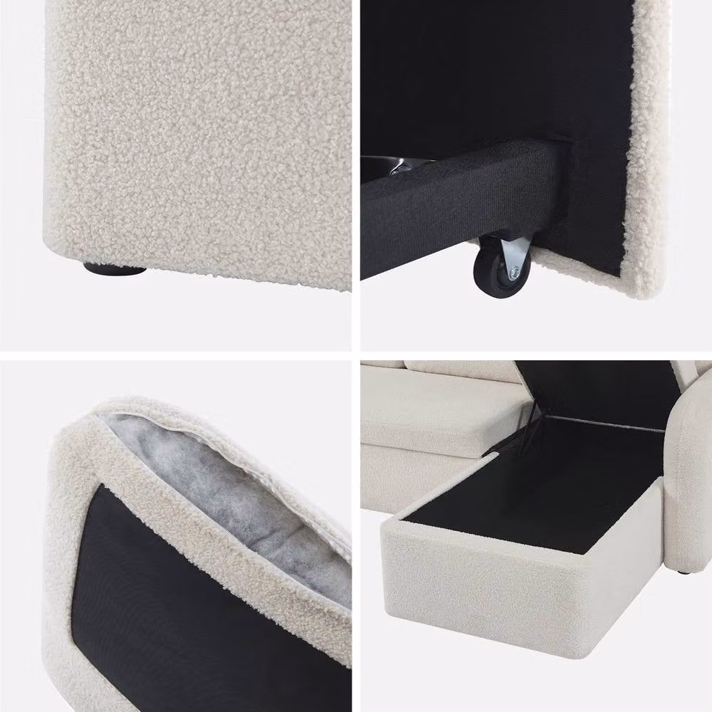 sweeek 3-Seater Reversible Corner Sofa Bed in Cream Boucle Fabric with Pull Out Drawer and Scatter Cushions, W/D/H: 220 x 120 x 85 cm – 3