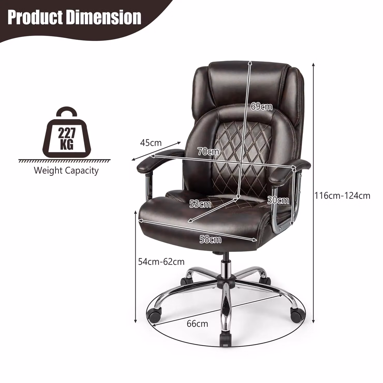 Costway Brown Leather Executive Office Chair with Headrest and Armrests, 227kg Capacity – 2