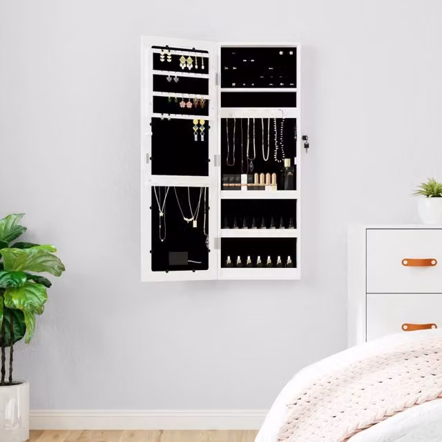 Berkfield Home Wall Mounted Mirror Jewellery Cabinet with LED Lights in White – 1