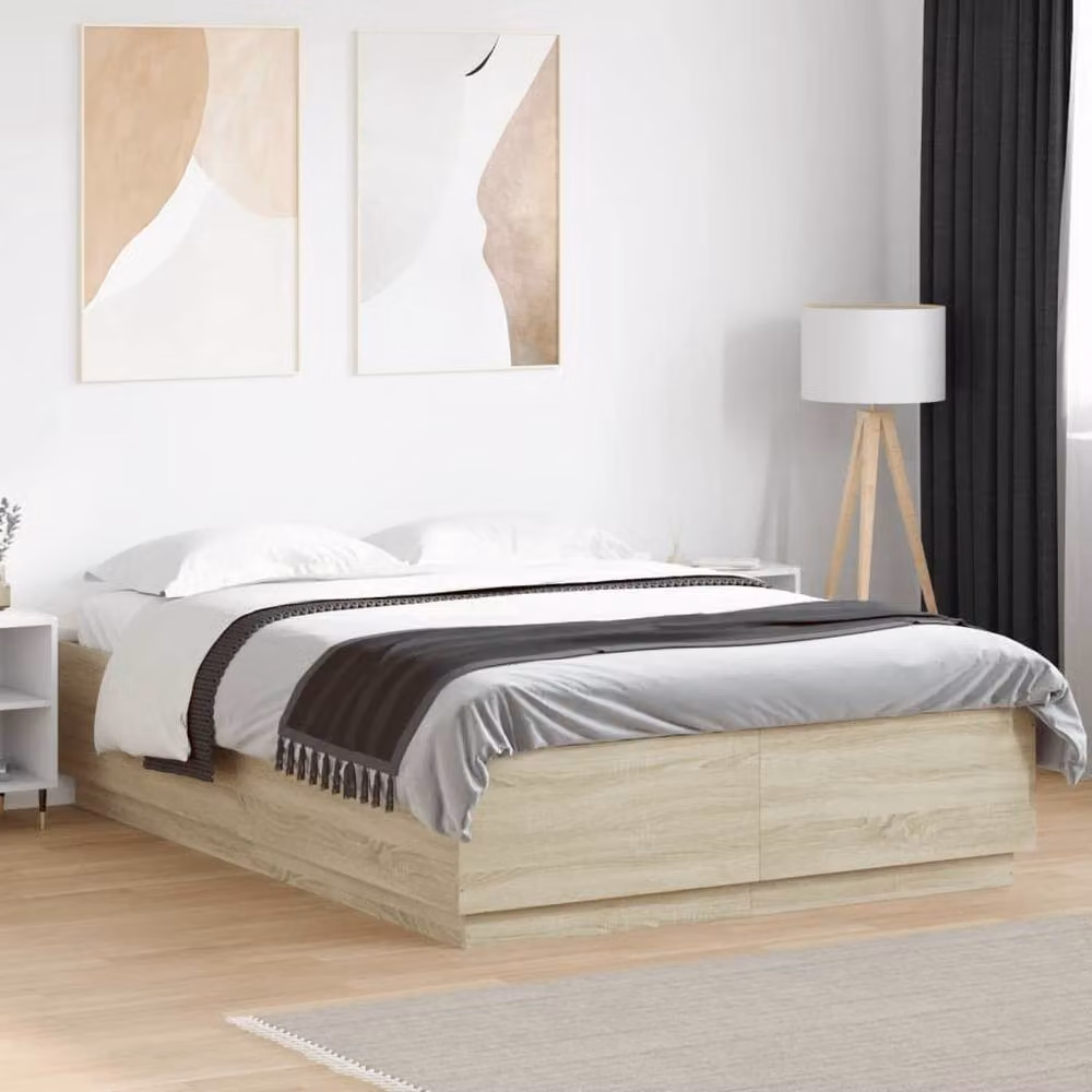 Berkfield Home Sonoma Oak Bed Frame with LED Under-Bed Lighting and Drawers, Light Brown, W/D/H: 140 x 200 cm – 2