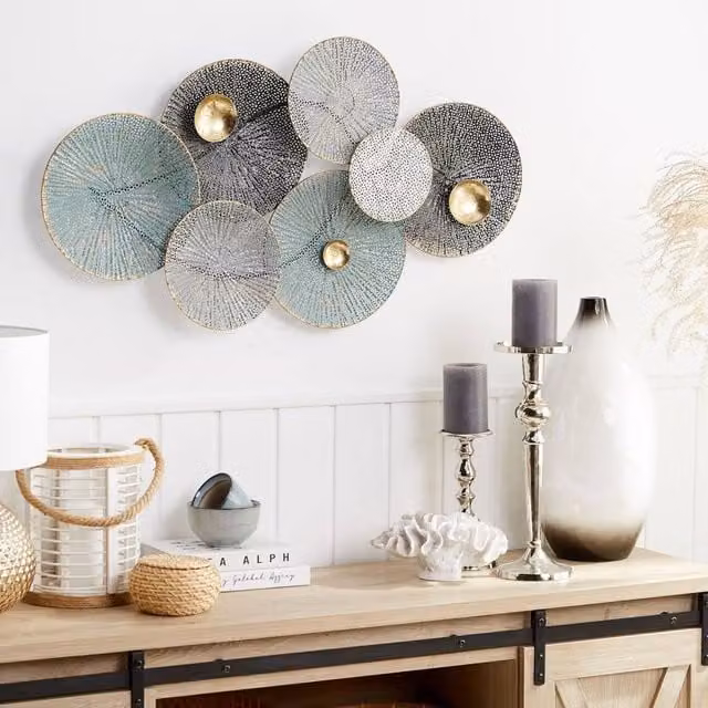 Wyld and Coco Oriental Coastal Metal Wall Circles Multicolour W: 91 cm, H: 49 cm