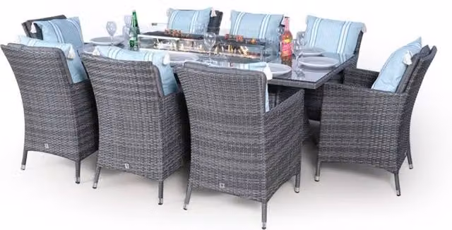 Thats Furniture Savannah 8 Seater Rectangle Rattan Dining Set with Fire Pit in Grey – 1
