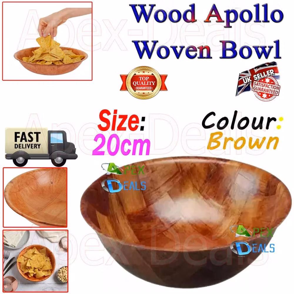 Nordara Brown Wooden Woven Round Fruit and Salad Serving Bowl, Diameter: 20 cm – 2