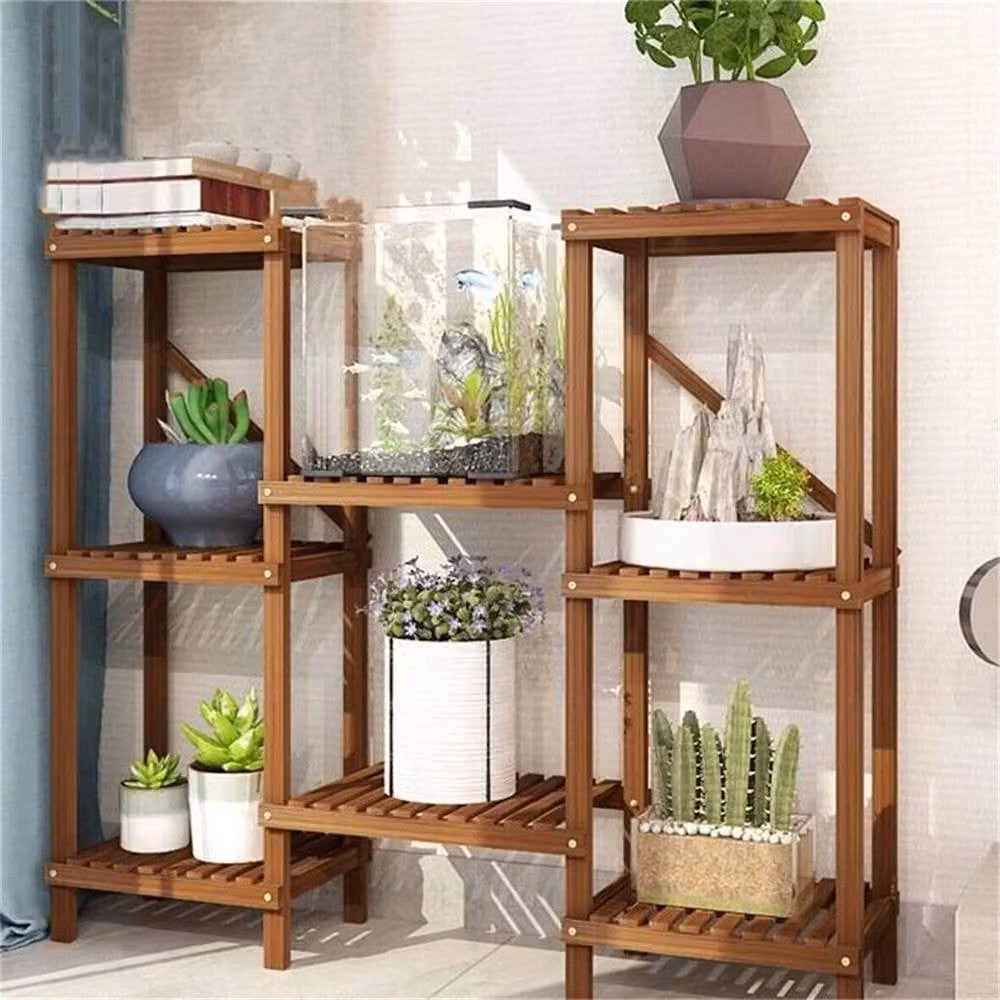 Kelvenix 8 Tier Wooden Garden Plant Stand in Brown, W/D/H: 84 x 70 x 25 cm – 2