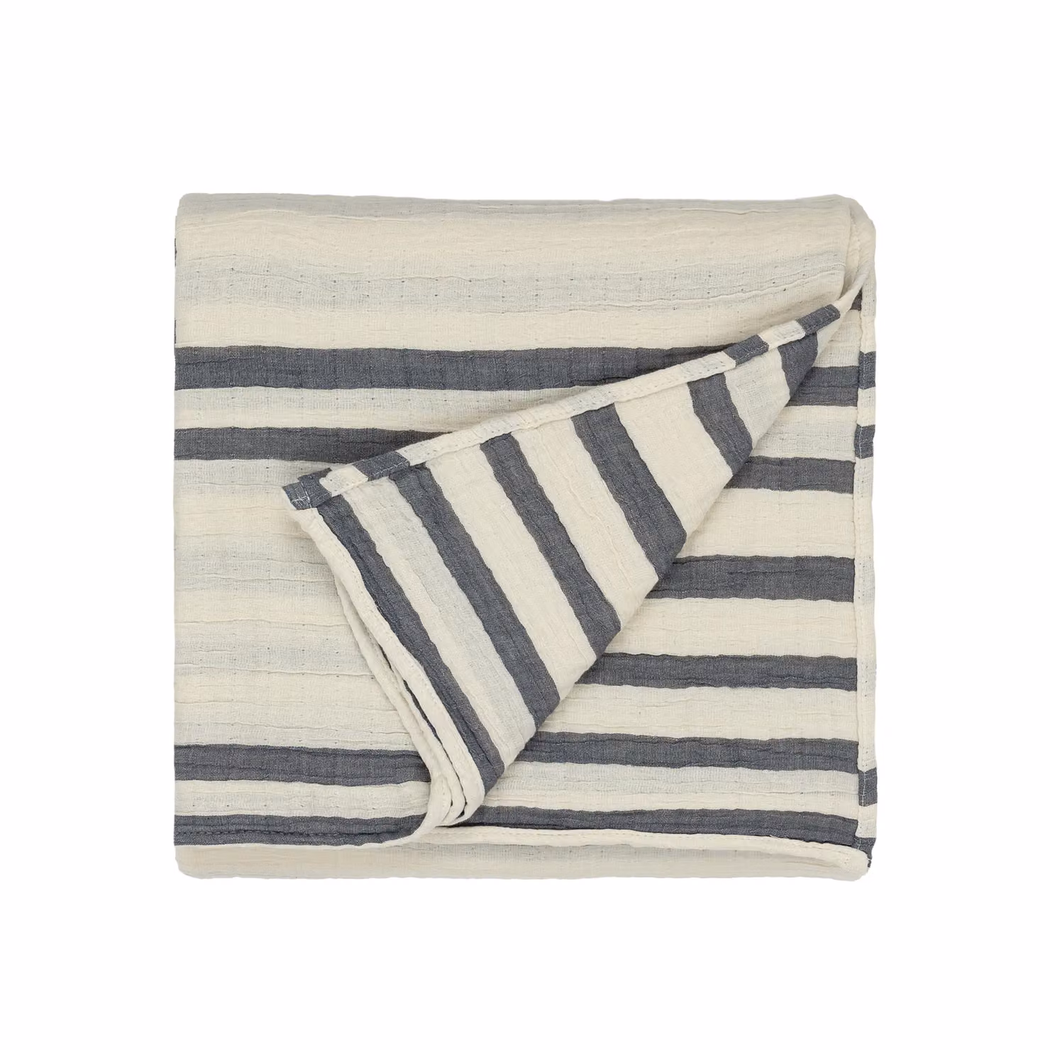 Yard Reversible Woven Striped Blue 100% Cotton Muslin Bedspread W/D/H: 140 x 220 x 140 cm – 3