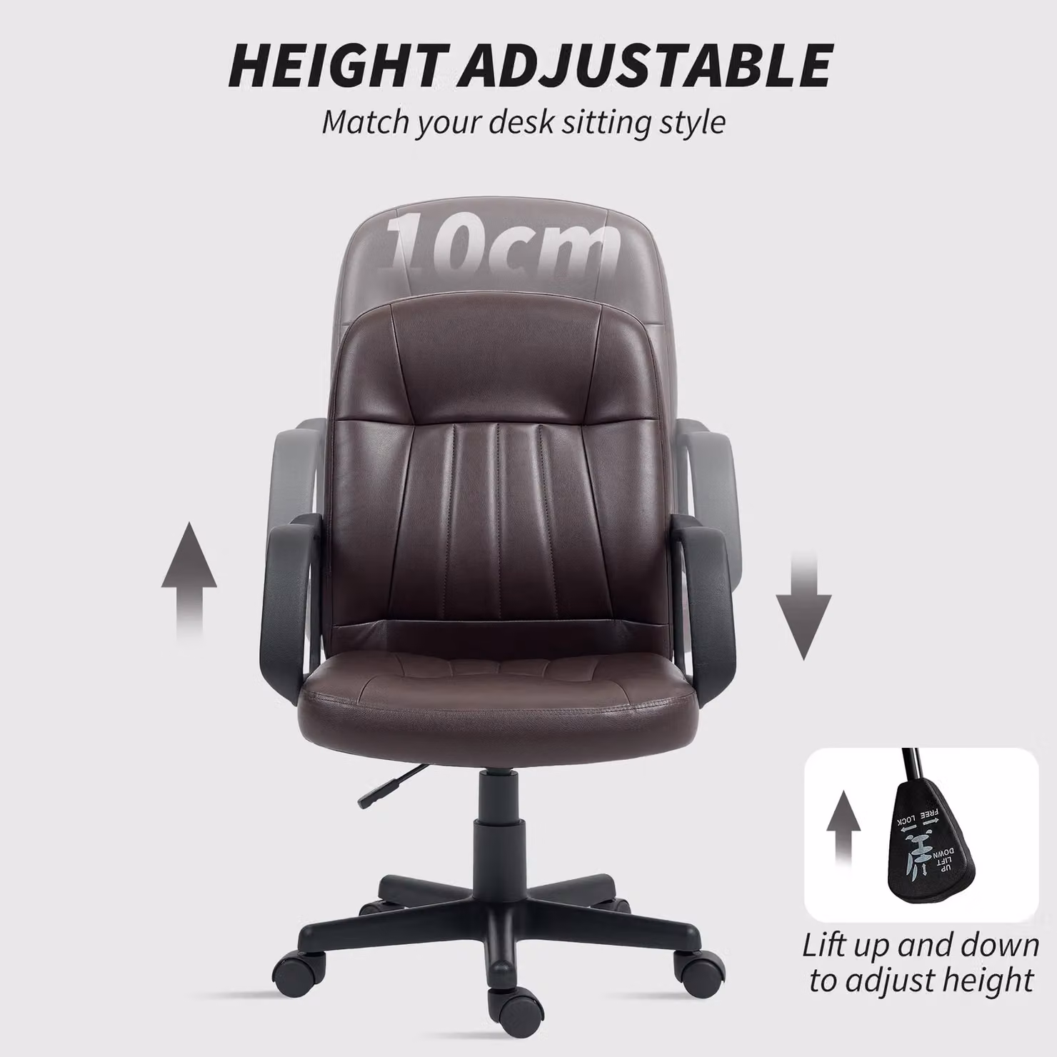 HOMCOM Dark Brown PU Leather Swivel Office Chair for Home and Computer Desk – 4