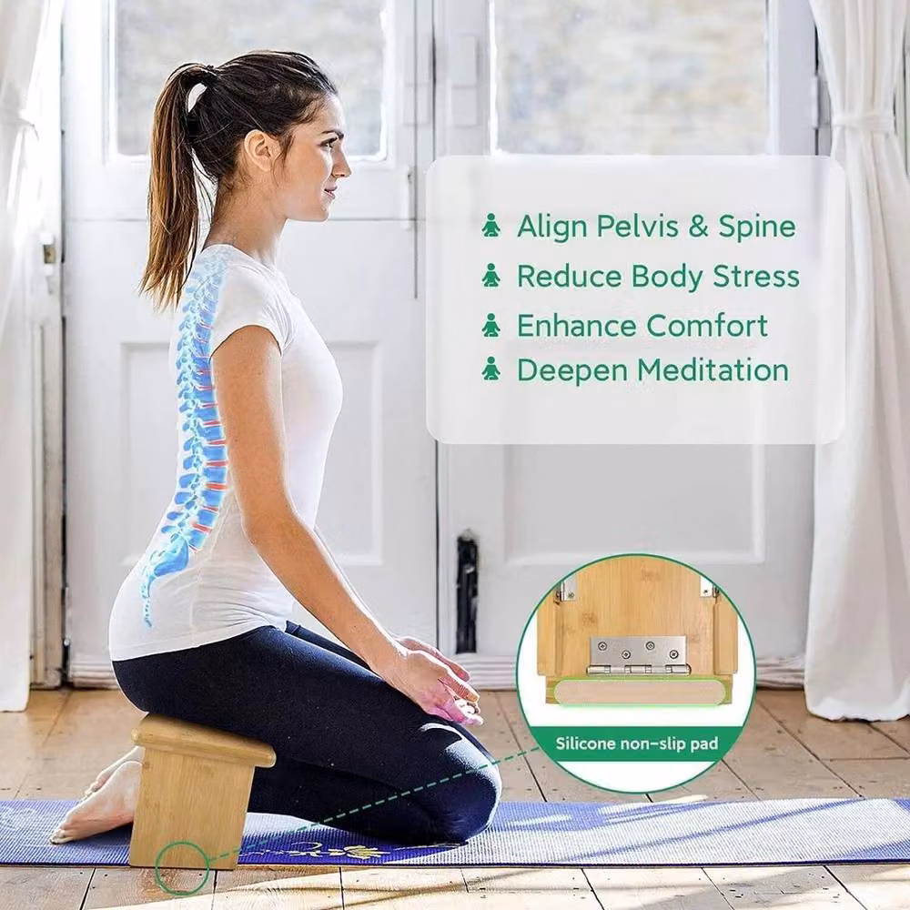 FORGEVIO Ergonomic Bamboo Meditation Bench Kneeling Stool in Natural Brown – 3