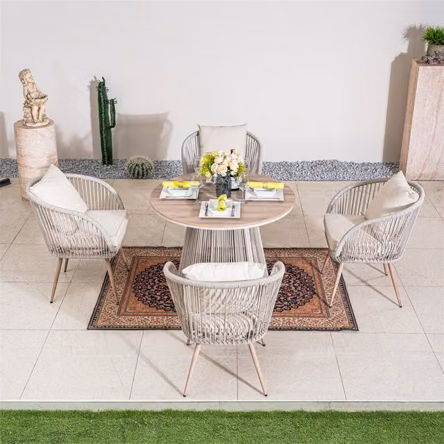 Abrihome 4-Seater Round Polyrattan Garden Dining Set in Grey