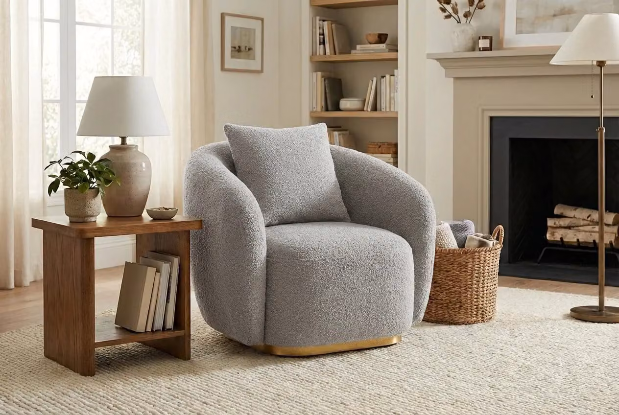Araco Atelier Cleo Armchair in Grey Bouclé