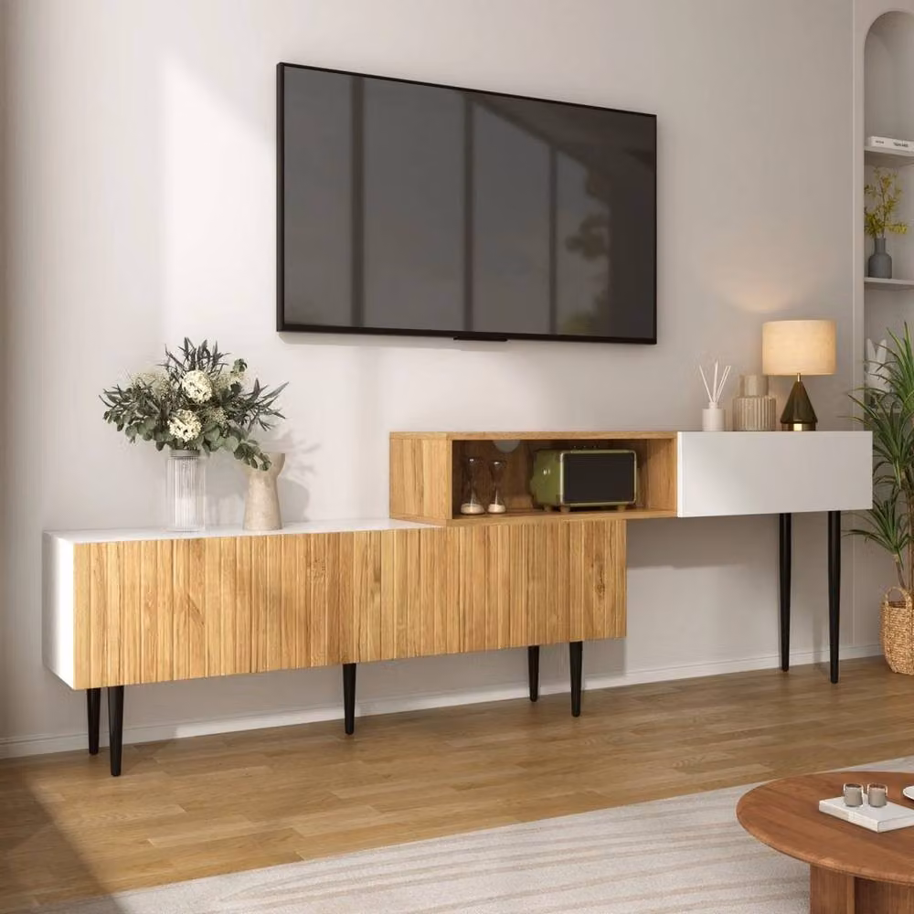 KORVIXA Modern TV Stand in White, Black and Multicolour, W/D/H: 100 x 63.5 x 30 cm – 2