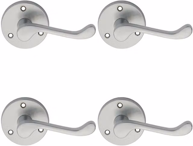 Loops 4 Pair Victorian Scroll Lever Door Handles with 58mm Round Rose in Satin Chrome