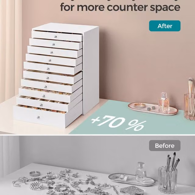 SONGMICS Extra Large 10-Layer Jewellery Box in White Faux Leather