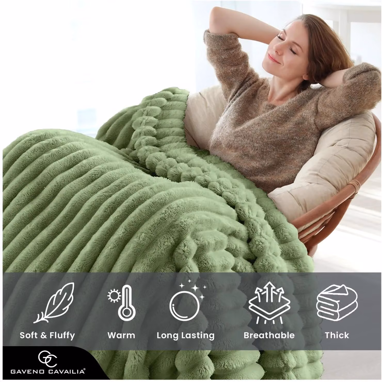 Gaveno Cavailia Osum Ribbed Green Striped Polyester Throw, W: 200 cm, D: 240 cm – 4