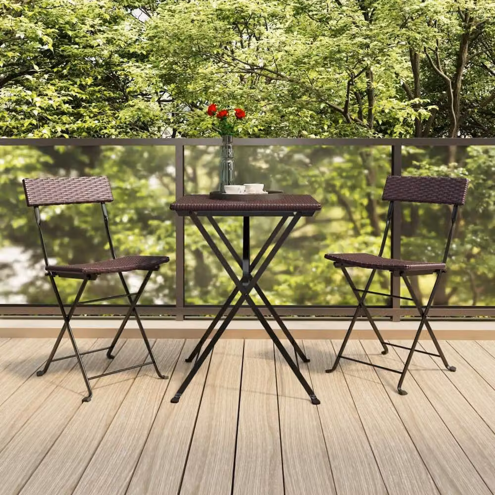 Berkfield Home Set of 2 Brown Poly Rattan and Steel Folding Bistro Chairs – 2