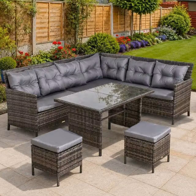 STILVORA 8-Seater Sofa Set with Table in Grey