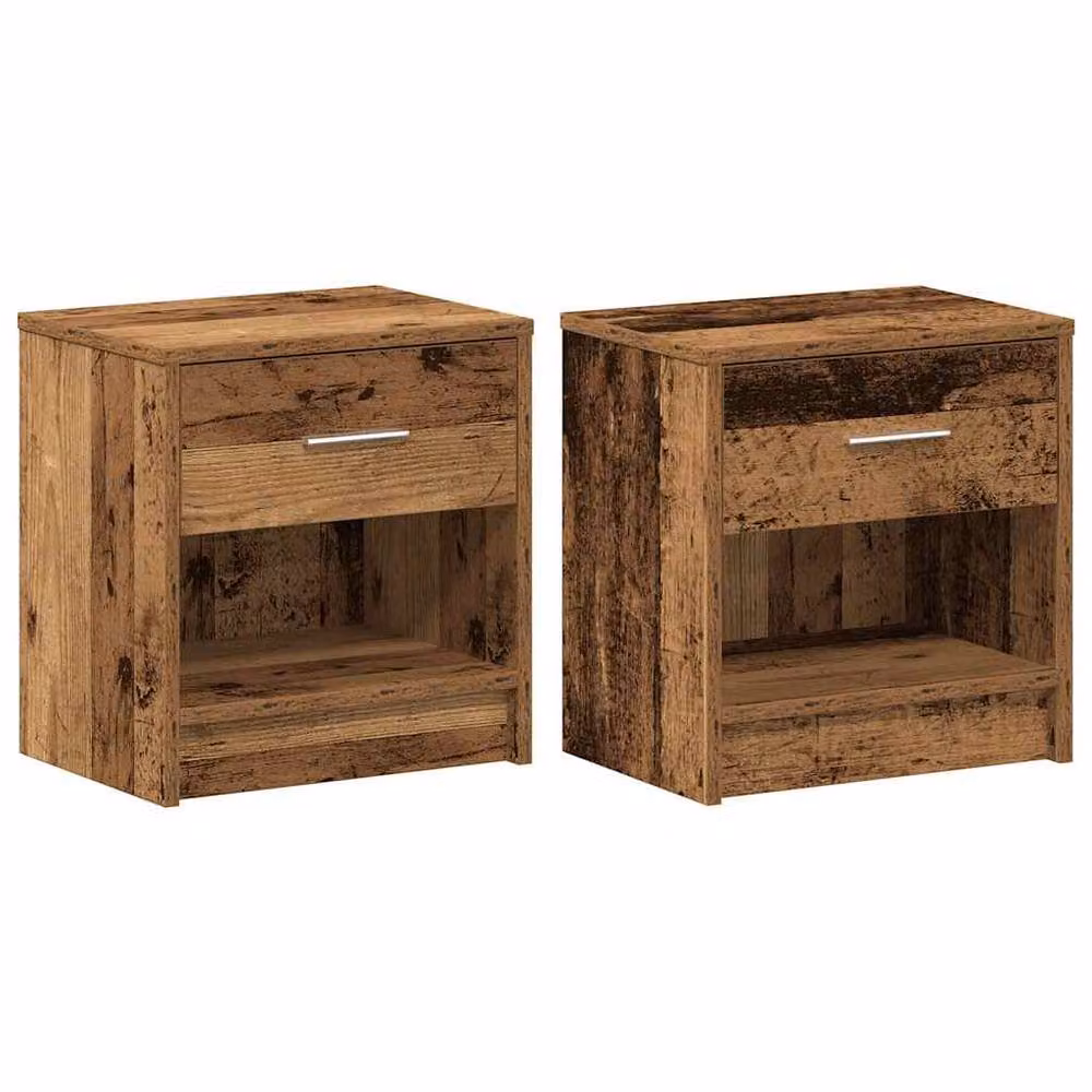 Berkfield Home Set of 2 Durable Bedside Cabinets with Drawer in Brown Old Wood, W/D/H: 39 x 28 x 41 cm – 2