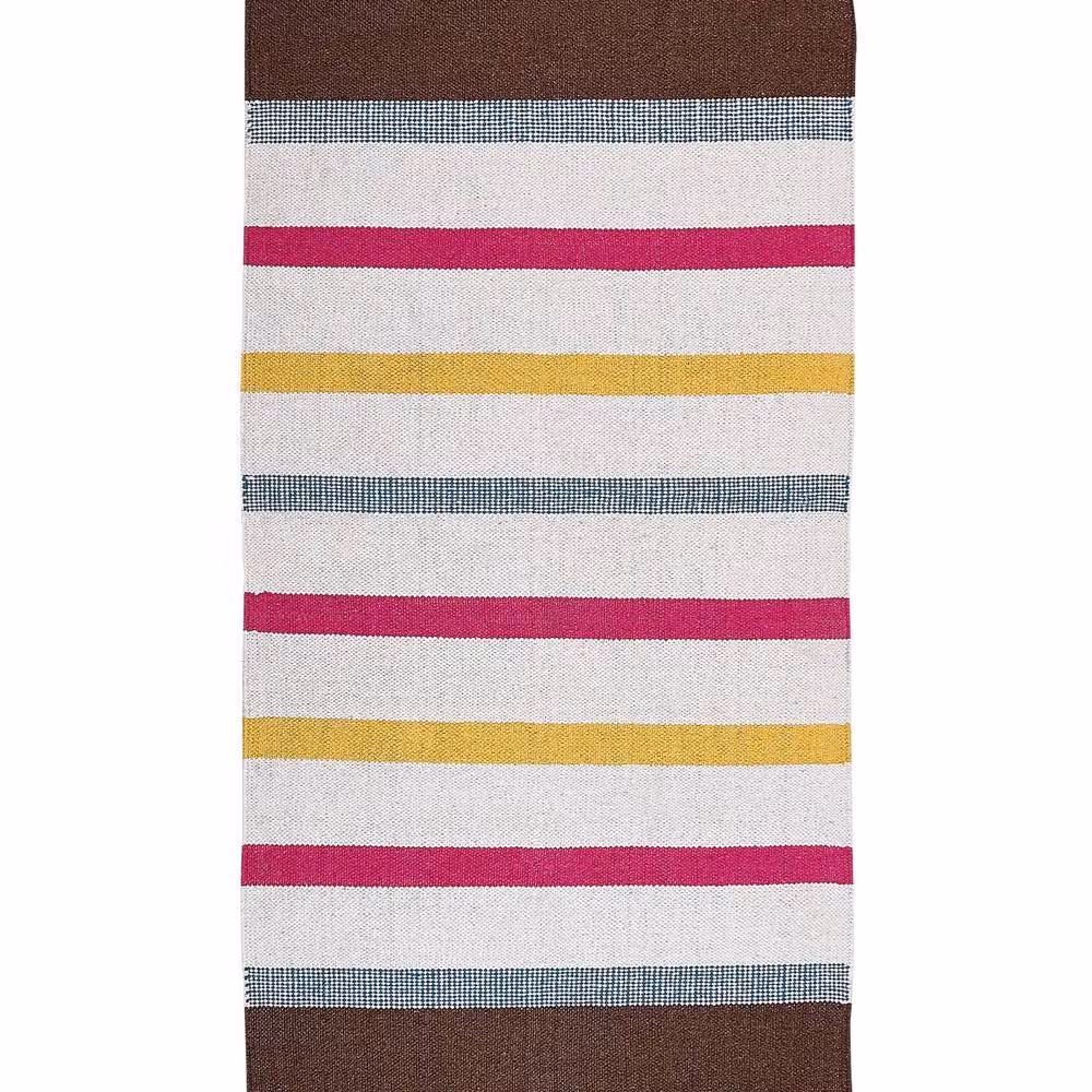 Wyld and Coco Handwoven Multicolour Striped Cotton Rag Rug with Fringes, W: 80 cm, L: 150 cm – 2